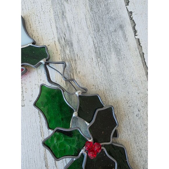 Vintage large 14" stained glass wreath hanging Xmas heavy decor - Picture 8 of 9